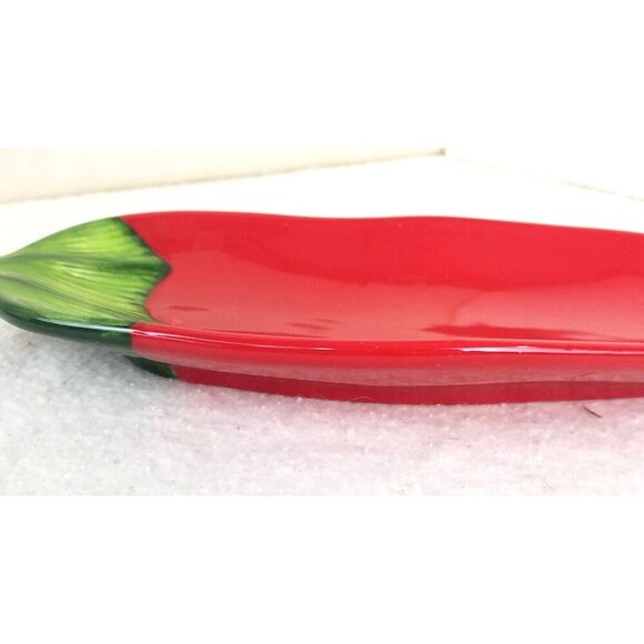 Red Pepper Pier 1 Imports Hand-Painted Ironstone Small Platter large spoon rest - Picture 6 of 8